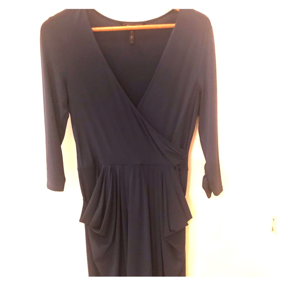 BCBG Long Sleeve V Cut Navy Blue Dress
